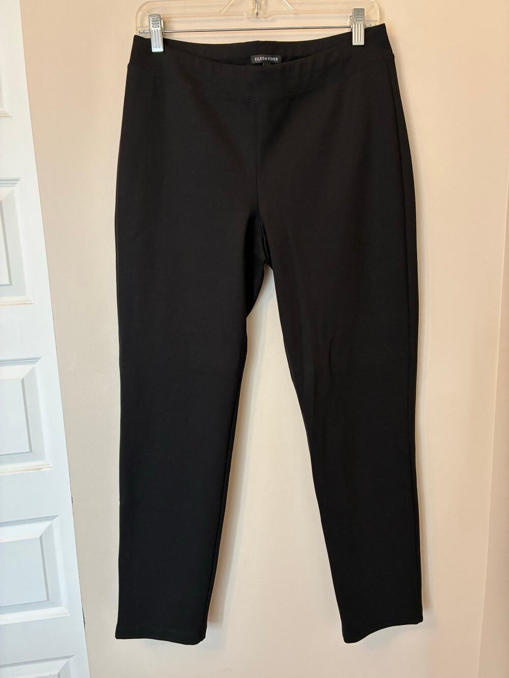 Eileen Fisher Ponte Knit Skinny Pants Tapered Leg Black Pull On Women's Sz Small